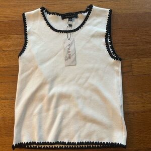 White Sleeveless Top with Black Trim